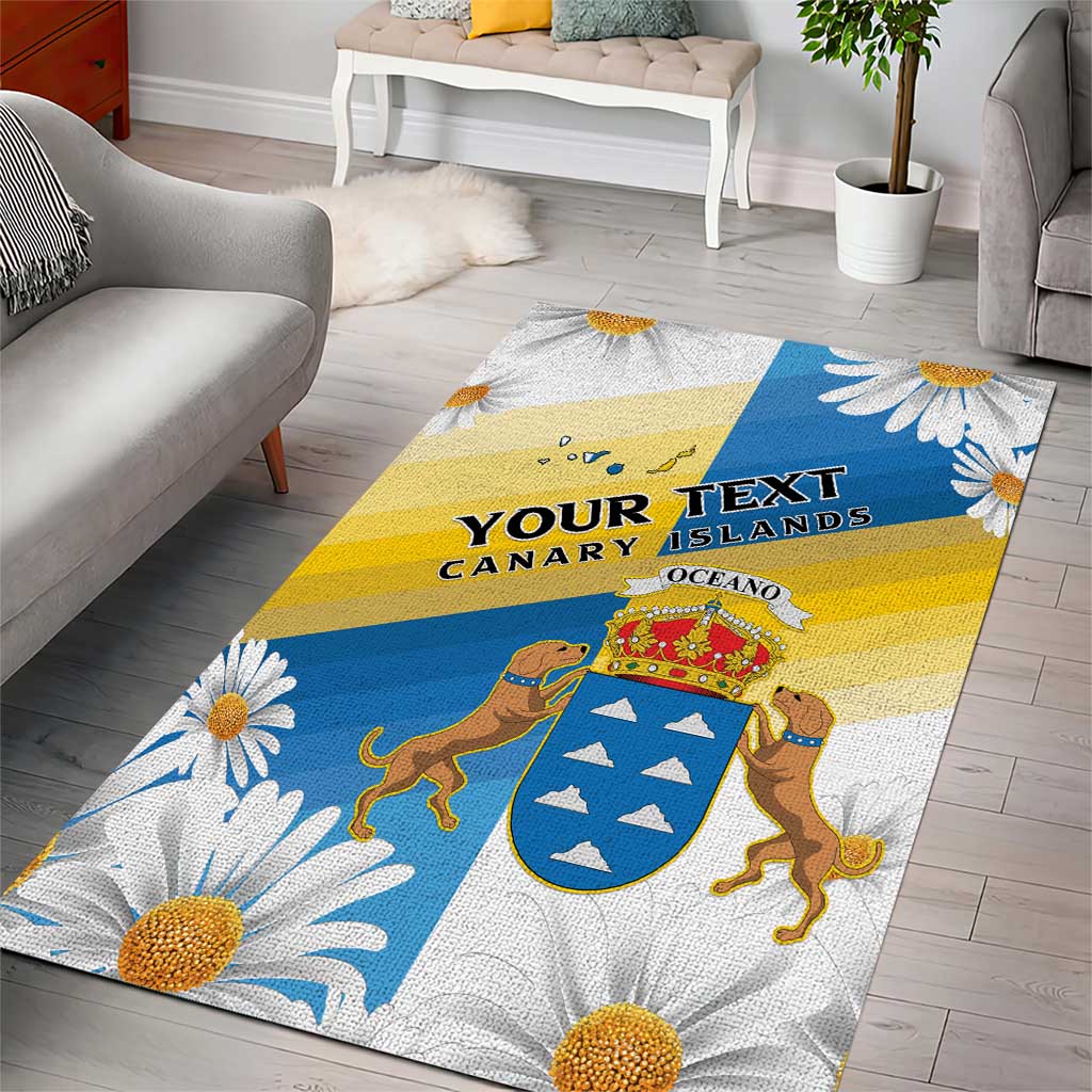 Personalized Islas Canarias Area Rug Coat Of Arms With Argyranthemum Frutescens