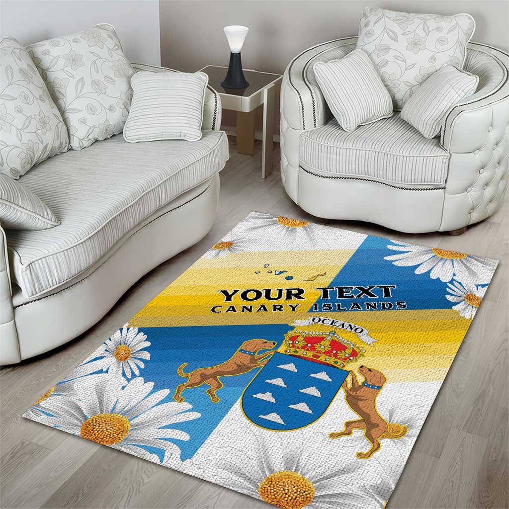 Personalized Islas Canarias Area Rug Coat Of Arms With Argyranthemum Frutescens