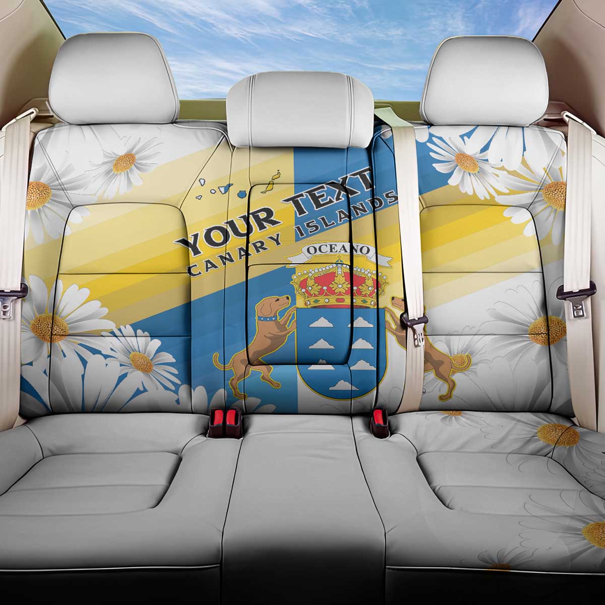 Personalized Islas Canarias Back Car Seat Cover Coat Of Arms With Argyranthemum Frutescens