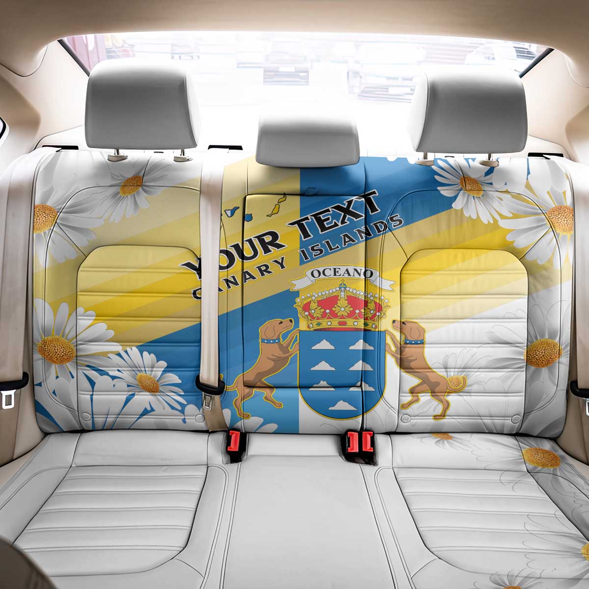 Personalized Islas Canarias Back Car Seat Cover Coat Of Arms With Argyranthemum Frutescens