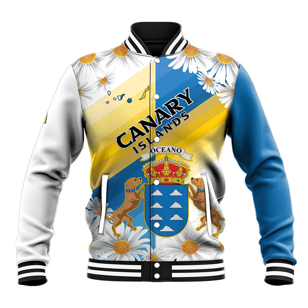 Personalized Islas Canarias Baseball Jacket Coat Of Arms With Argyranthemum Frutescens