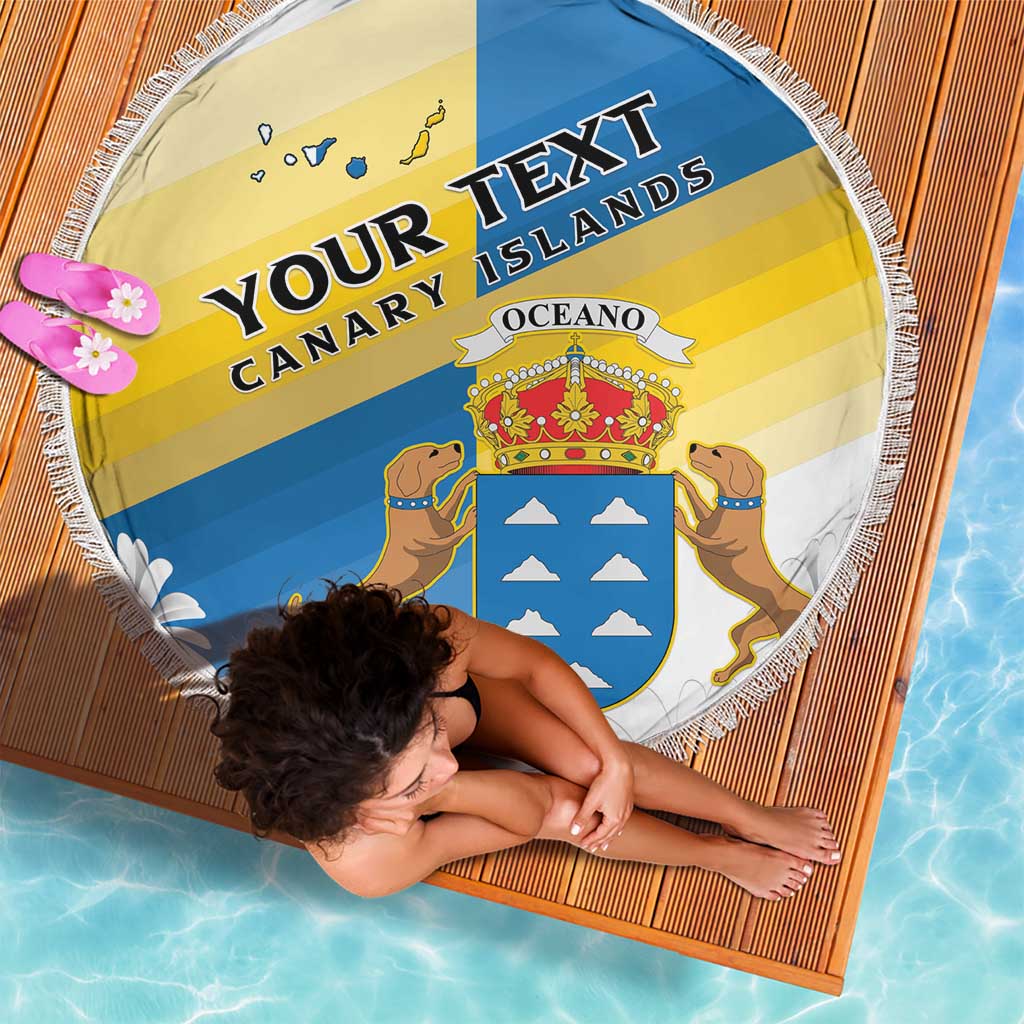 Personalized Islas Canarias Beach Blanket Coat Of Arms With Argyranthemum Frutescens