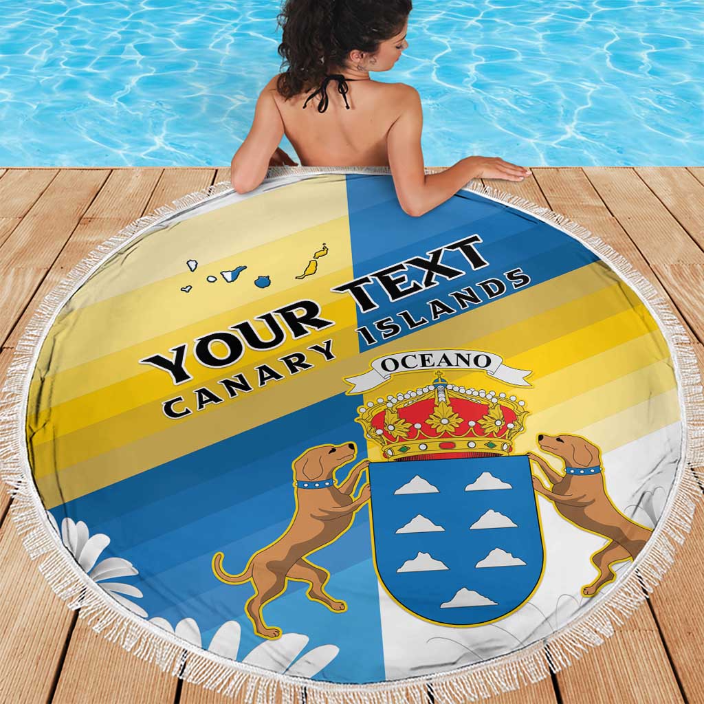 Personalized Islas Canarias Beach Blanket Coat Of Arms With Argyranthemum Frutescens