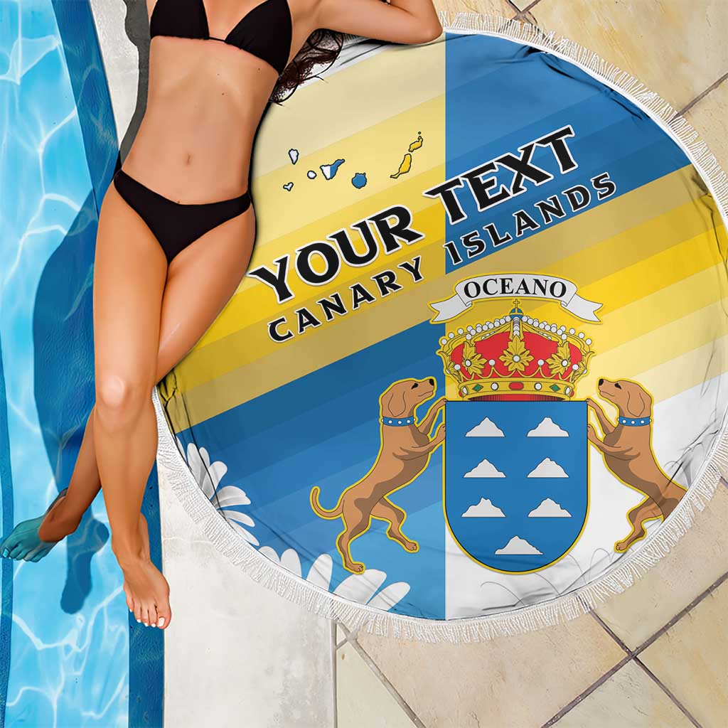Personalized Islas Canarias Beach Blanket Coat Of Arms With Argyranthemum Frutescens