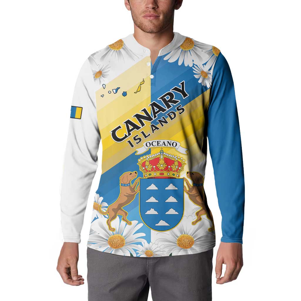 Personalized Islas Canarias Button Sweatshirt Coat Of Arms With Argyranthemum Frutescens