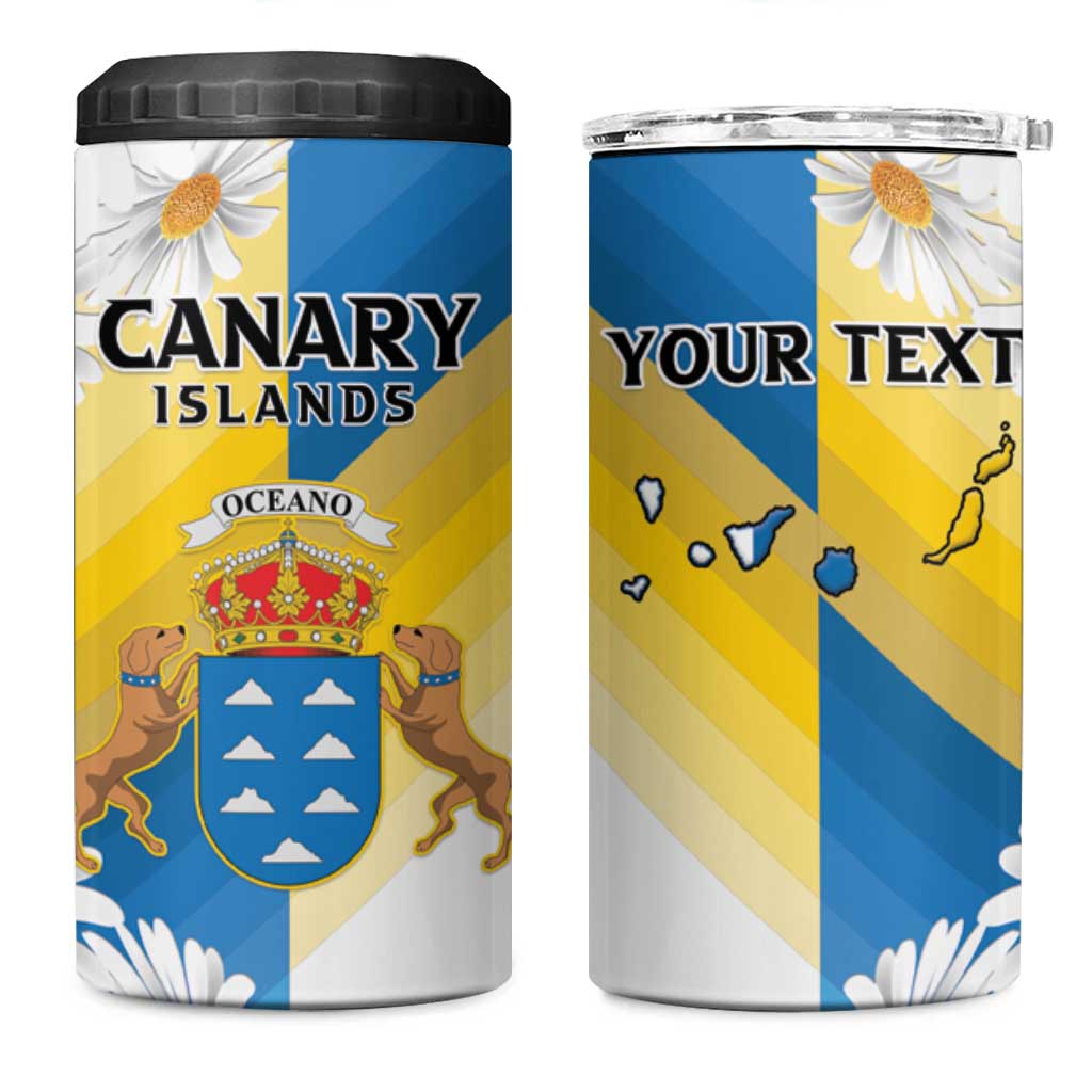 Personalized Islas Canarias 4 in 1 Can Cooler Tumbler Coat Of Arms With Argyranthemum Frutescens