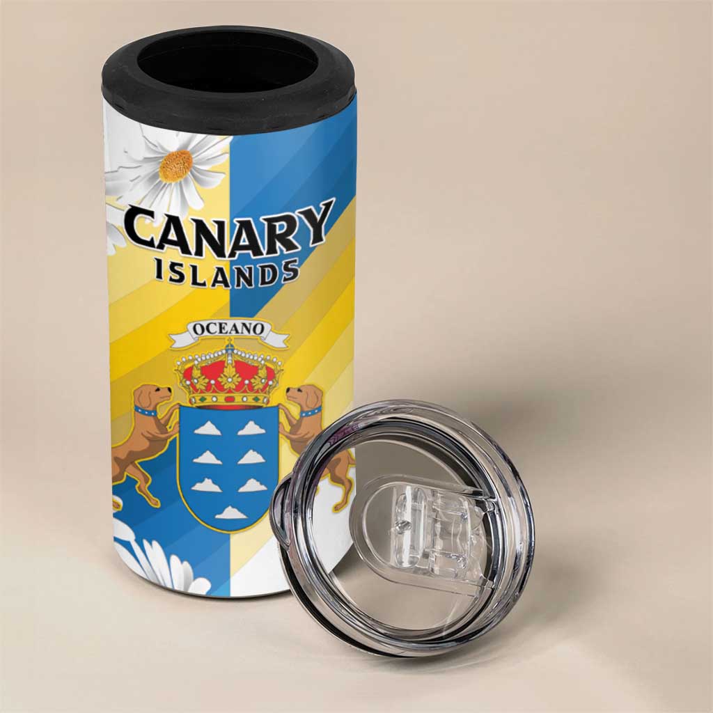 Personalized Islas Canarias 4 in 1 Can Cooler Tumbler Coat Of Arms With Argyranthemum Frutescens