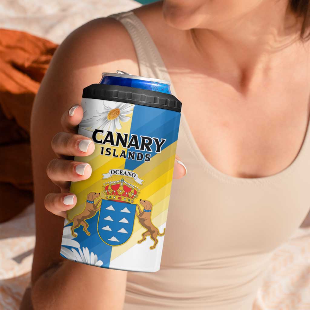 Personalized Islas Canarias 4 in 1 Can Cooler Tumbler Coat Of Arms With Argyranthemum Frutescens