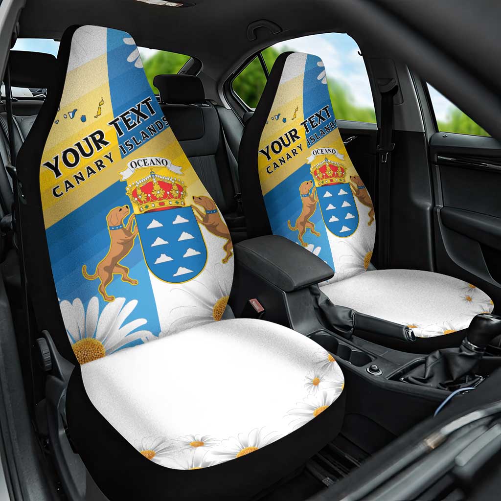 Personalized Islas Canarias Car Seat Cover Coat Of Arms With Argyranthemum Frutescens