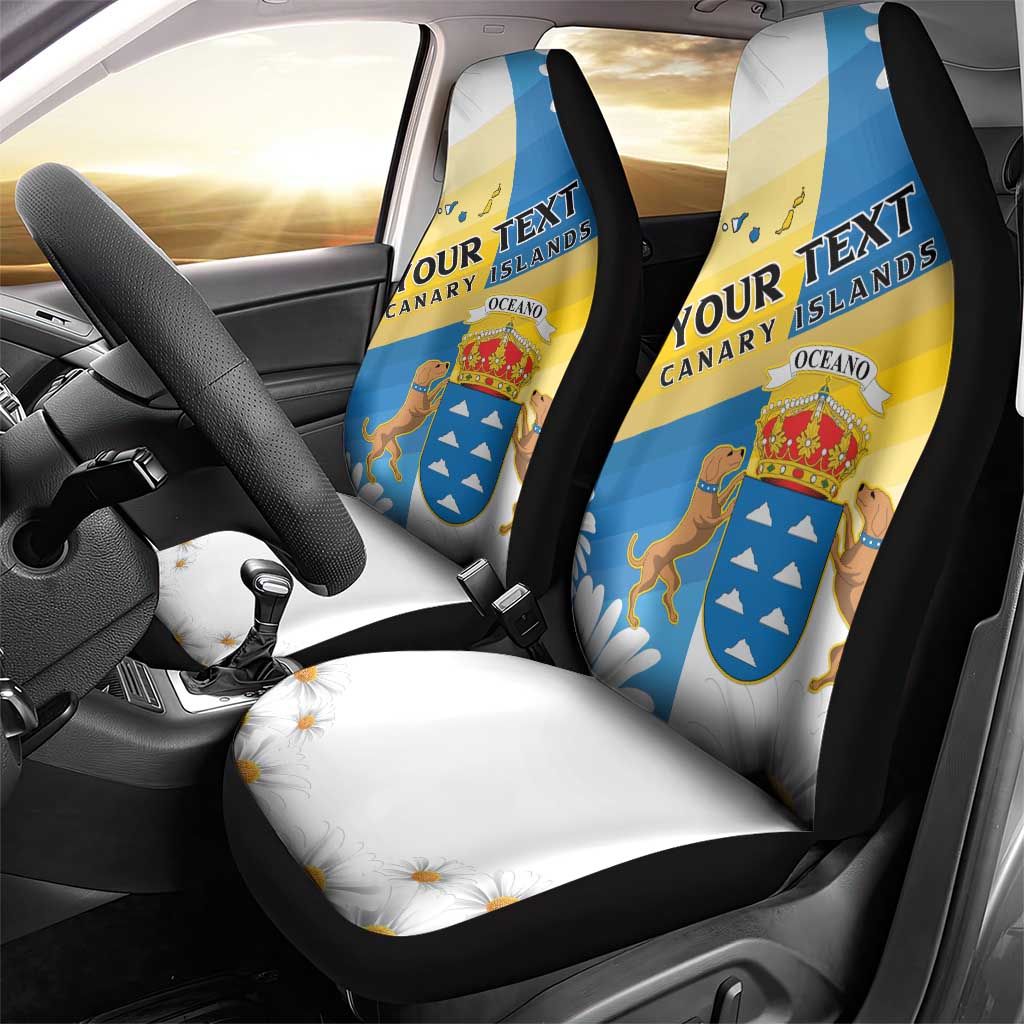 Personalized Islas Canarias Car Seat Cover Coat Of Arms With Argyranthemum Frutescens