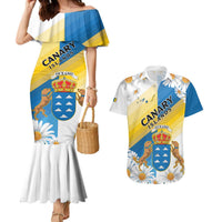 Personalized Islas Canarias Couples Matching Mermaid Dress and Hawaiian Shirt Coat Of Arms With Argyranthemum Frutescens