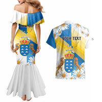Personalized Islas Canarias Couples Matching Mermaid Dress and Hawaiian Shirt Coat Of Arms With Argyranthemum Frutescens