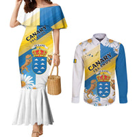 Personalized Islas Canarias Couples Matching Mermaid Dress and Long Sleeve Button Shirt Coat Of Arms With Argyranthemum Frutescens