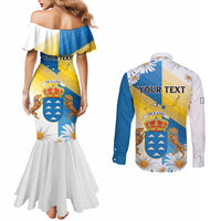 Personalized Islas Canarias Couples Matching Mermaid Dress and Long Sleeve Button Shirt Coat Of Arms With Argyranthemum Frutescens