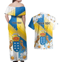 Personalized Islas Canarias Couples Matching Off Shoulder Maxi Dress and Hawaiian Shirt Coat Of Arms With Argyranthemum Frutescens