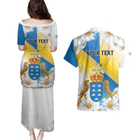 Personalized Islas Canarias Couples Matching Puletasi and Hawaiian Shirt Coat Of Arms With Argyranthemum Frutescens