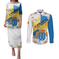 Personalized Islas Canarias Couples Matching Puletasi and Long Sleeve Button Shirt Coat Of Arms With Argyranthemum Frutescens