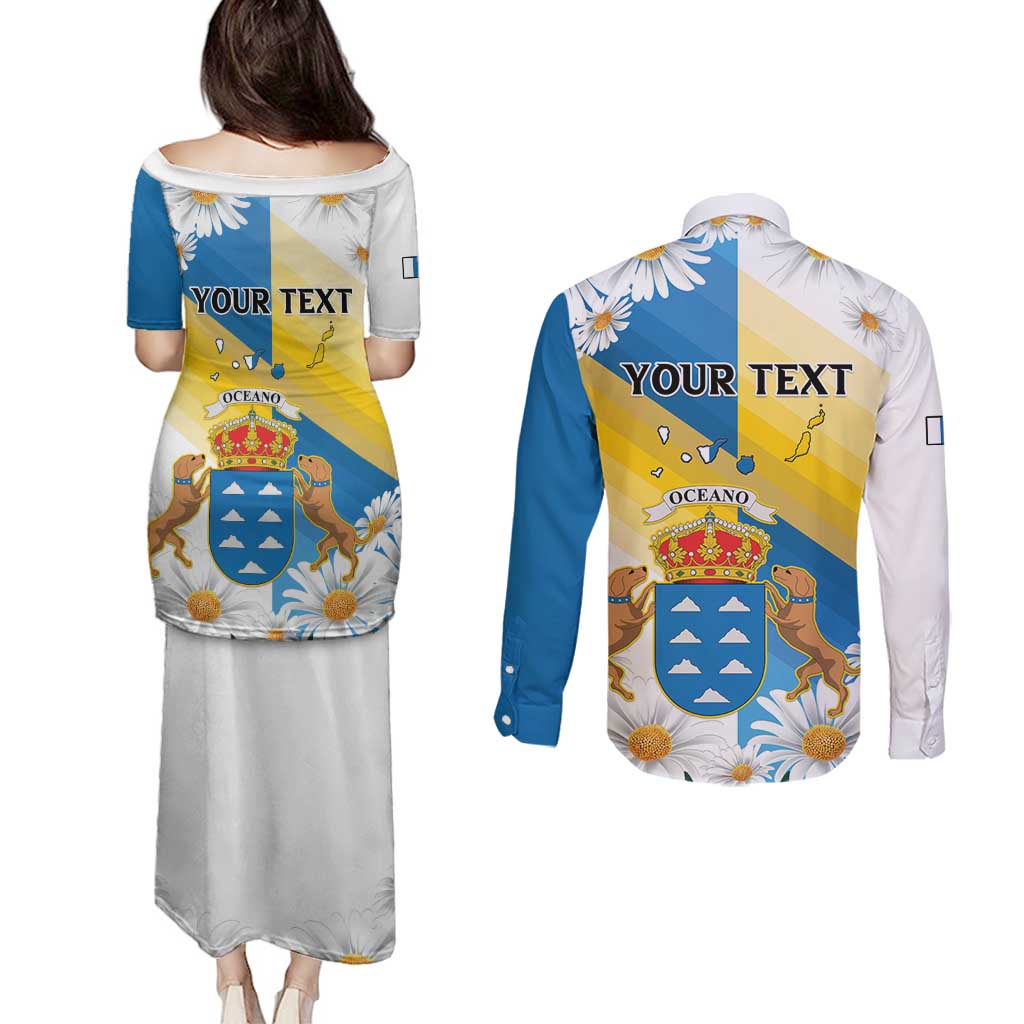 Personalized Islas Canarias Couples Matching Puletasi and Long Sleeve Button Shirt Coat Of Arms With Argyranthemum Frutescens