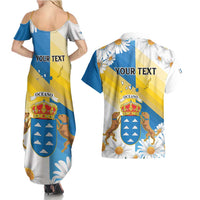 Personalized Islas Canarias Couples Matching Summer Maxi Dress and Hawaiian Shirt Coat Of Arms With Argyranthemum Frutescens