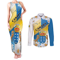 Personalized Islas Canarias Couples Matching Tank Maxi Dress and Long Sleeve Button Shirt Coat Of Arms With Argyranthemum Frutescens