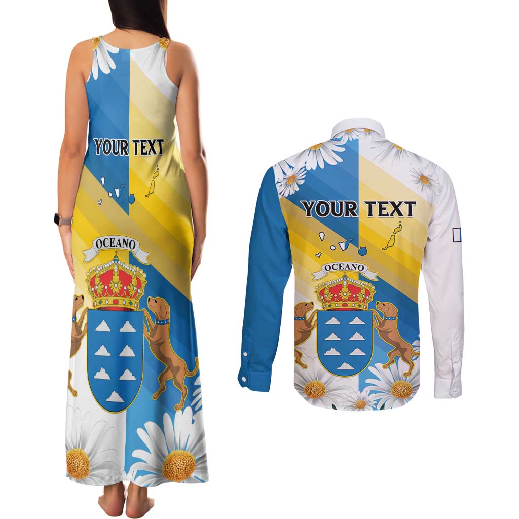Personalized Islas Canarias Couples Matching Tank Maxi Dress and Long Sleeve Button Shirt Coat Of Arms With Argyranthemum Frutescens