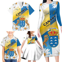 Personalized Islas Canarias Family Matching Long Sleeve Bodycon Dress and Hawaiian Shirt Coat Of Arms With Argyranthemum Frutescens