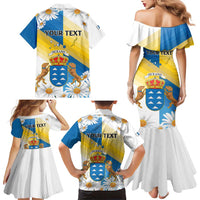 Personalized Islas Canarias Family Matching Mermaid Dress and Hawaiian Shirt Coat Of Arms With Argyranthemum Frutescens