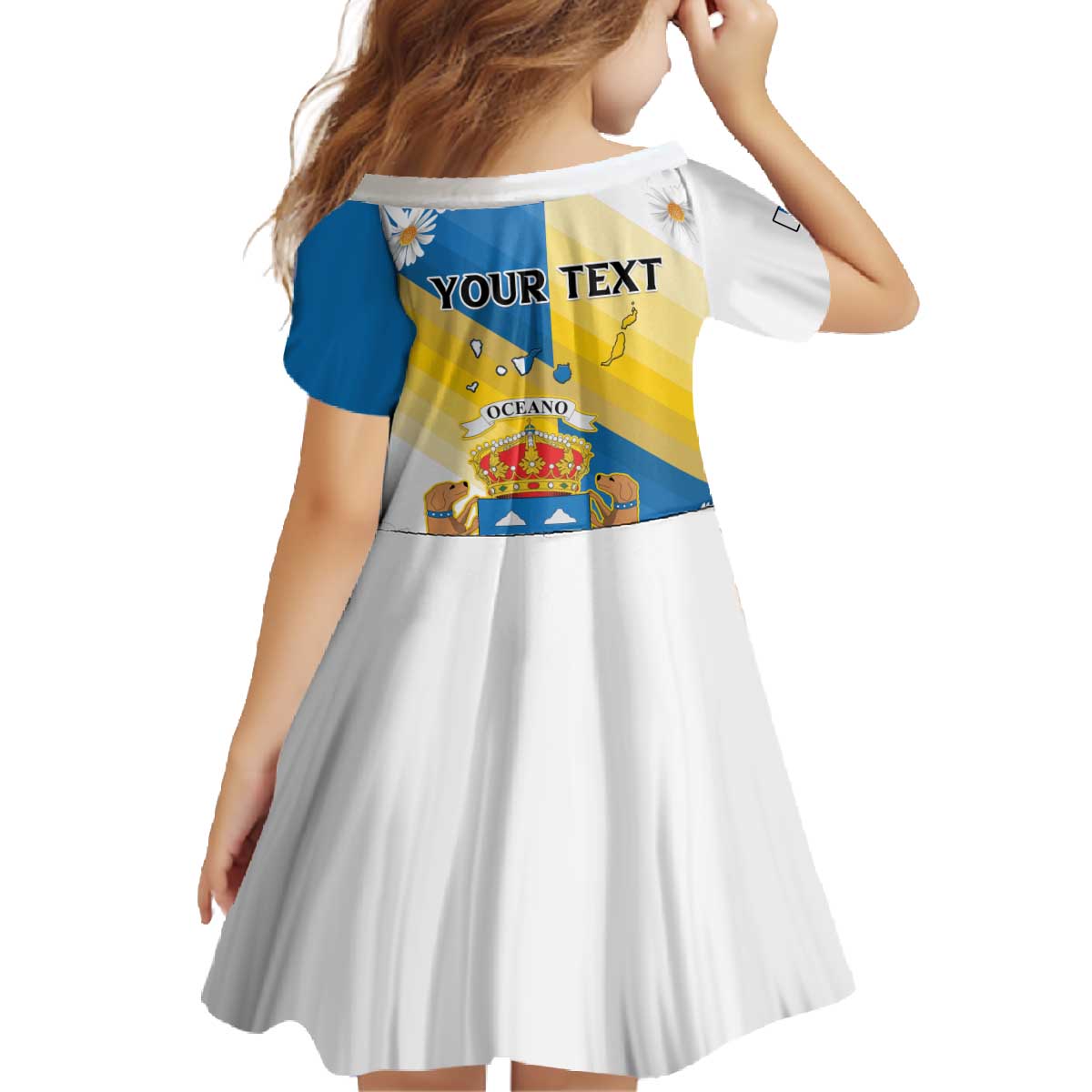 Personalized Islas Canarias Family Matching Off The Shoulder Long Sleeve Dress and Hawaiian Shirt Coat Of Arms With Argyranthemum Frutescens
