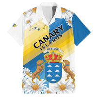 Personalized Islas Canarias Family Matching Off The Shoulder Long Sleeve Dress and Hawaiian Shirt Coat Of Arms With Argyranthemum Frutescens