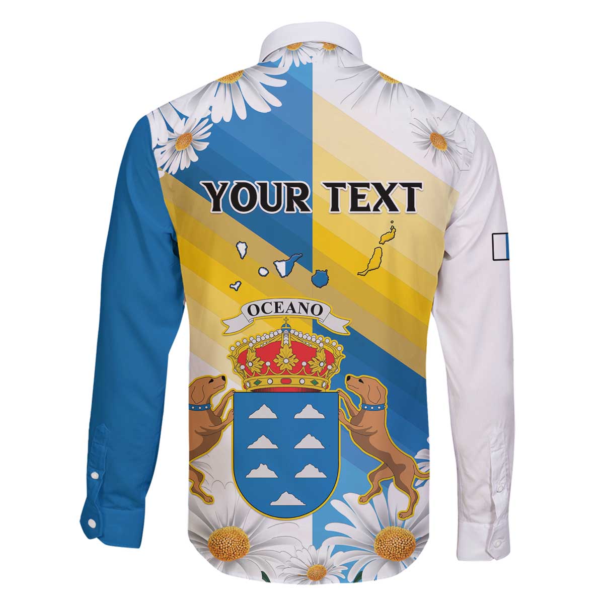 Personalized Islas Canarias Family Matching Off The Shoulder Long Sleeve Dress and Hawaiian Shirt Coat Of Arms With Argyranthemum Frutescens