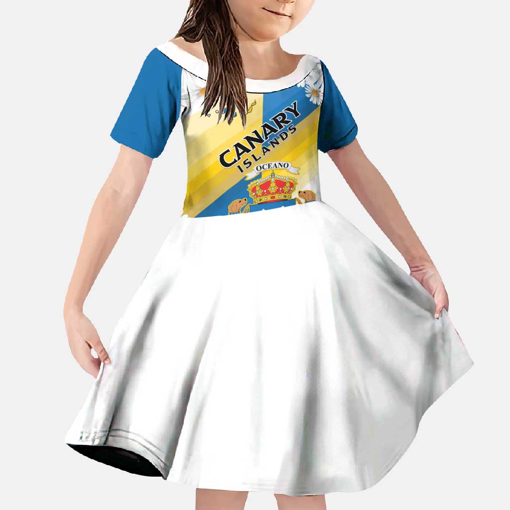 Personalized Islas Canarias Family Matching Off Shoulder Maxi Dress and Hawaiian Shirt Coat Of Arms With Argyranthemum Frutescens