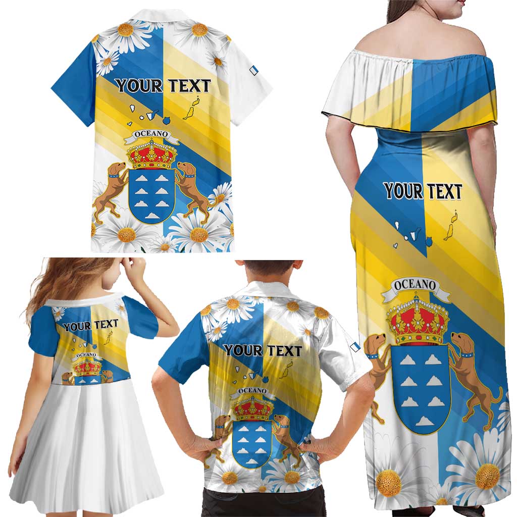 Personalized Islas Canarias Family Matching Off Shoulder Maxi Dress and Hawaiian Shirt Coat Of Arms With Argyranthemum Frutescens