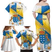Personalized Islas Canarias Family Matching Off Shoulder Maxi Dress and Hawaiian Shirt Coat Of Arms With Argyranthemum Frutescens
