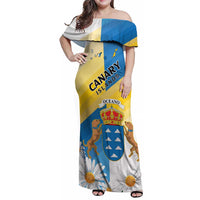 Personalized Islas Canarias Family Matching Off Shoulder Maxi Dress and Hawaiian Shirt Coat Of Arms With Argyranthemum Frutescens
