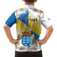 Personalized Islas Canarias Family Matching Off Shoulder Short Dress and Hawaiian Shirt Coat Of Arms With Argyranthemum Frutescens