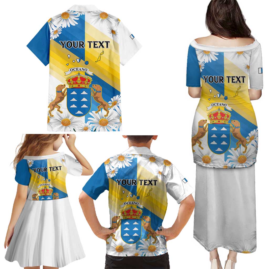 Personalized Islas Canarias Family Matching Puletasi and Hawaiian Shirt Coat Of Arms With Argyranthemum Frutescens