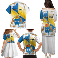 Personalized Islas Canarias Family Matching Puletasi and Hawaiian Shirt Coat Of Arms With Argyranthemum Frutescens
