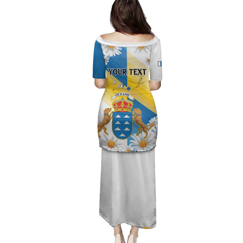 Personalized Islas Canarias Family Matching Puletasi and Hawaiian Shirt Coat Of Arms With Argyranthemum Frutescens