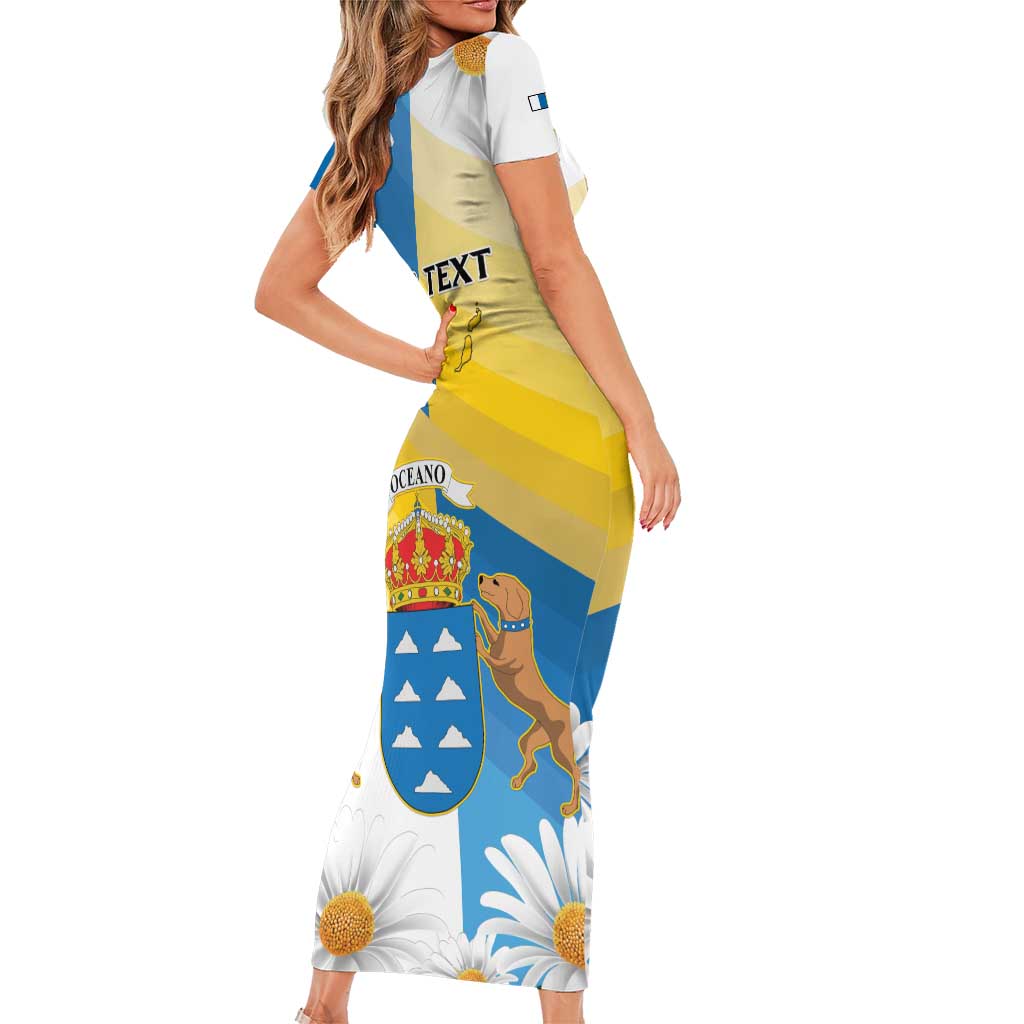 Personalized Islas Canarias Family Matching Short Sleeve Bodycon Dress and Hawaiian Shirt Coat Of Arms With Argyranthemum Frutescens