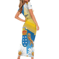 Personalized Islas Canarias Family Matching Short Sleeve Bodycon Dress and Hawaiian Shirt Coat Of Arms With Argyranthemum Frutescens