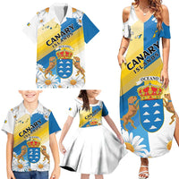 Personalized Islas Canarias Family Matching Summer Maxi Dress and Hawaiian Shirt Coat Of Arms With Argyranthemum Frutescens