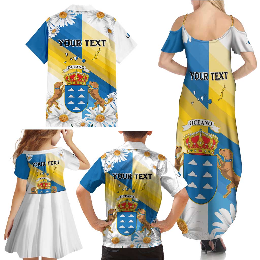 Personalized Islas Canarias Family Matching Summer Maxi Dress and Hawaiian Shirt Coat Of Arms With Argyranthemum Frutescens