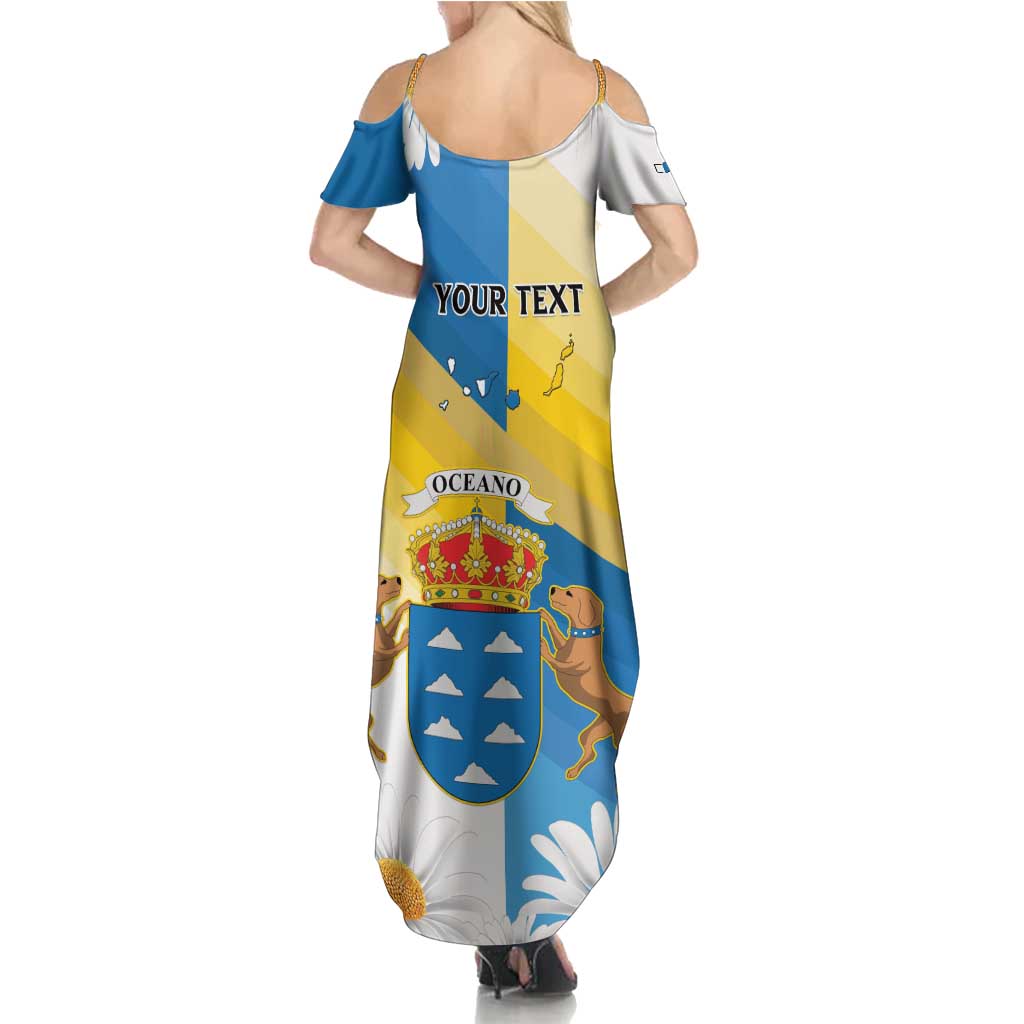 Personalized Islas Canarias Family Matching Summer Maxi Dress and Hawaiian Shirt Coat Of Arms With Argyranthemum Frutescens