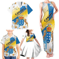 Personalized Islas Canarias Family Matching Tank Maxi Dress and Hawaiian Shirt Coat Of Arms With Argyranthemum Frutescens