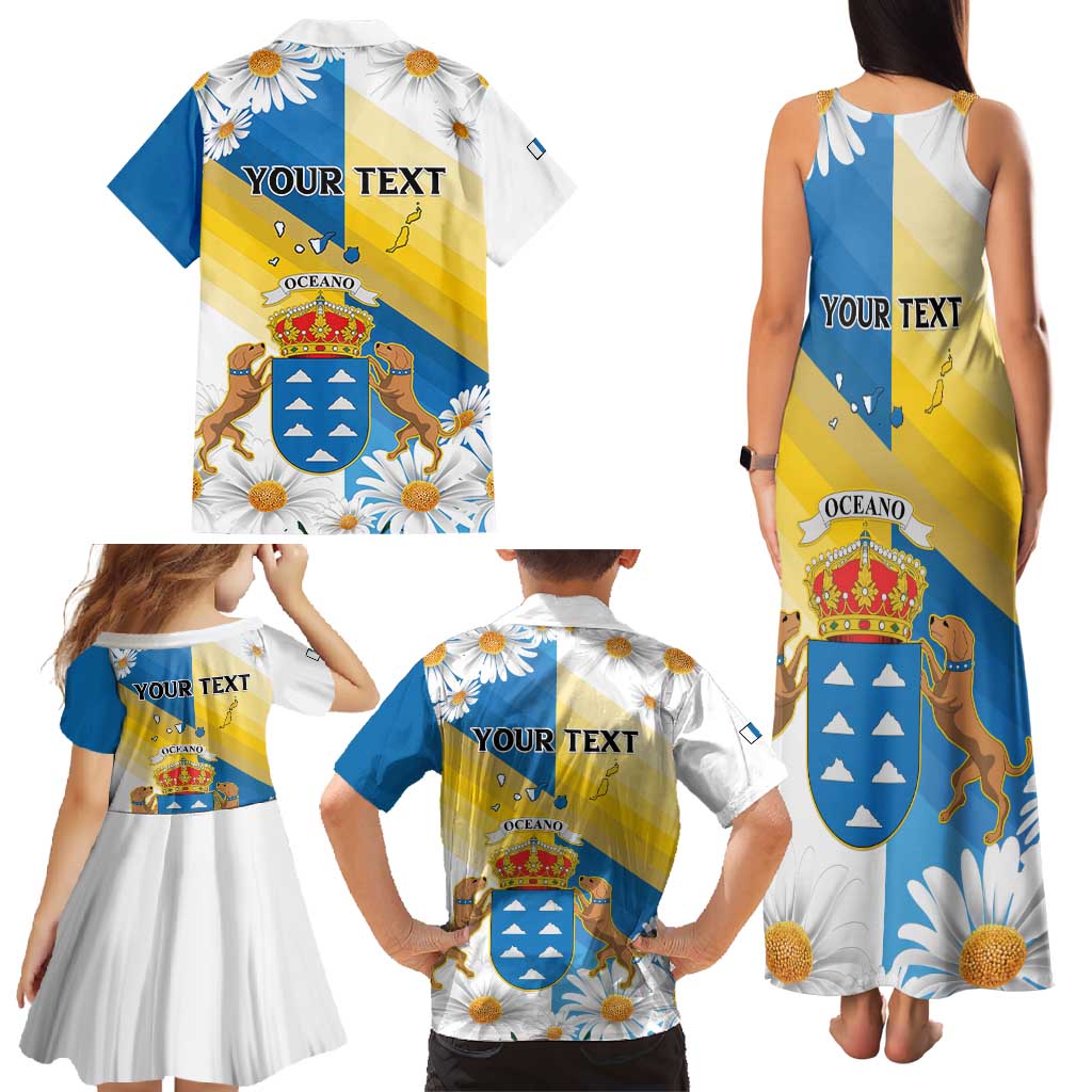 Personalized Islas Canarias Family Matching Tank Maxi Dress and Hawaiian Shirt Coat Of Arms With Argyranthemum Frutescens
