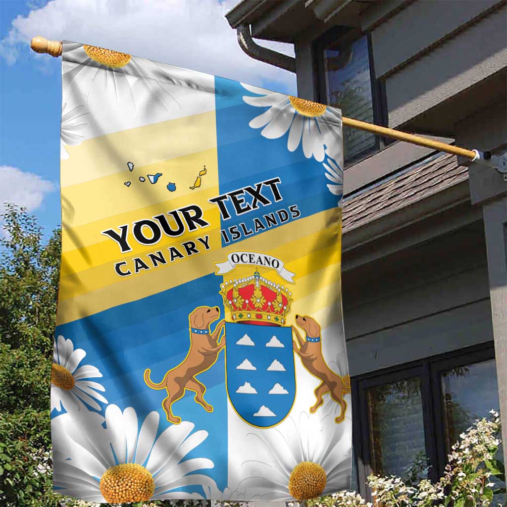 Personalized Islas Canarias Garden Flag Coat Of Arms With Argyranthemum Frutescens