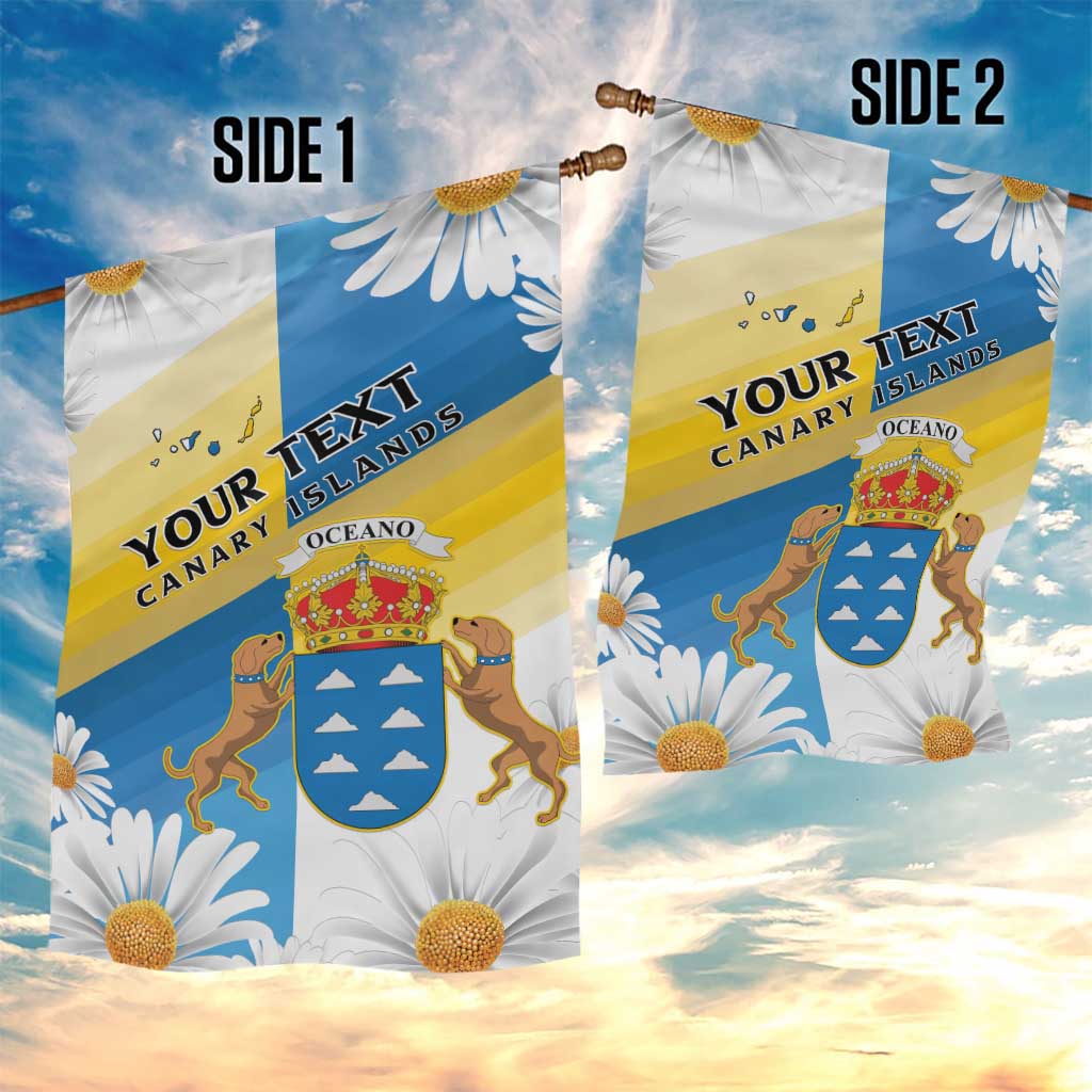 Personalized Islas Canarias Garden Flag Coat Of Arms With Argyranthemum Frutescens