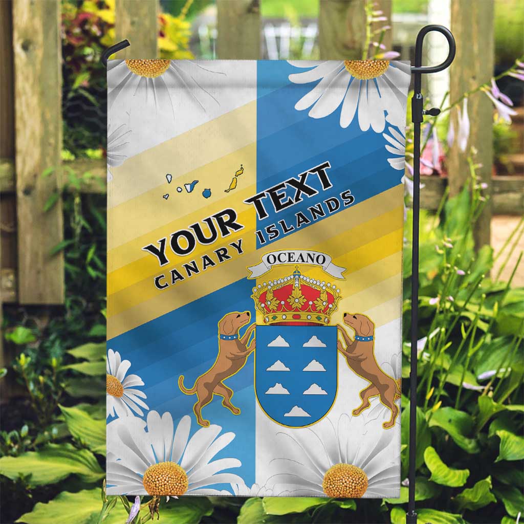 Personalized Islas Canarias Garden Flag Coat Of Arms With Argyranthemum Frutescens