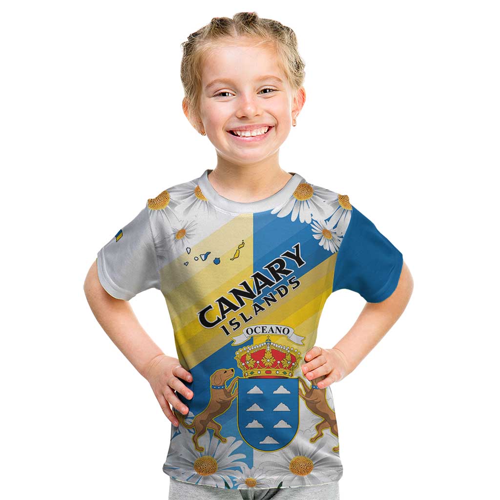 Personalized Islas Canarias Kid T Shirt Coat Of Arms With Argyranthemum Frutescens