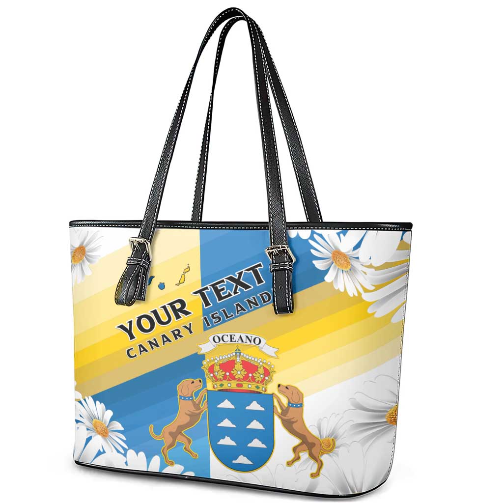 Personalized Islas Canarias Leather Tote Bag Coat Of Arms With Argyranthemum Frutescens